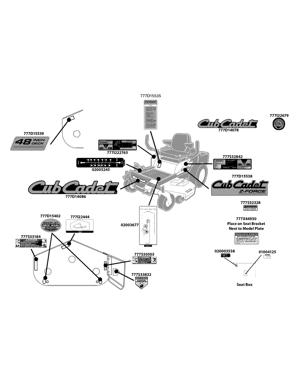 Label Map Diagram and Parts List for Z-FORCE48 (17BF3AGV-17BF3AGV010)(2011) Cub Cadet Lawn Tractor